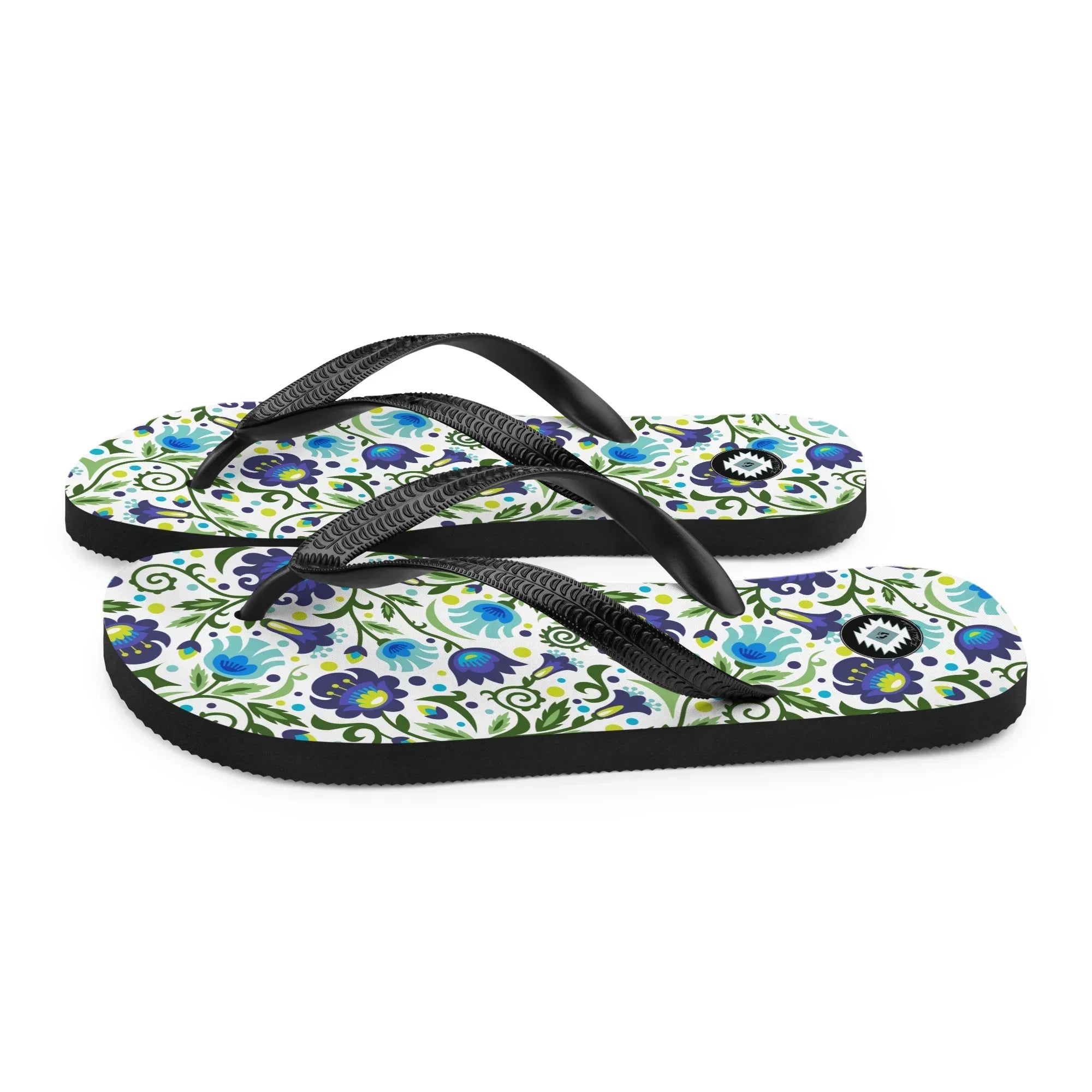 Gdańsk Blues Wycinanki Flip Flops over white - The Global Wanderer