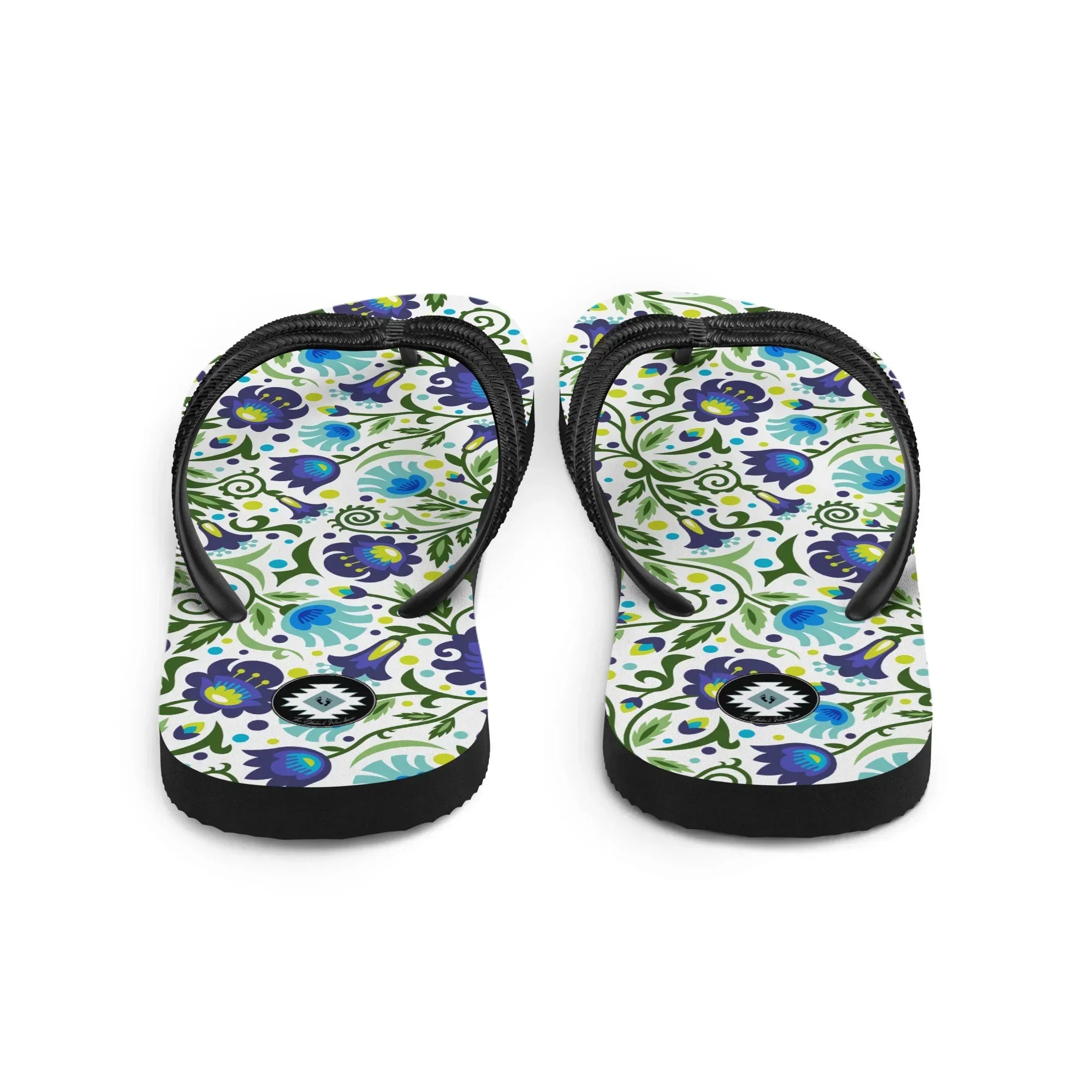 Gdańsk Blues Wycinanki Flip Flops over white - The Global Wanderer