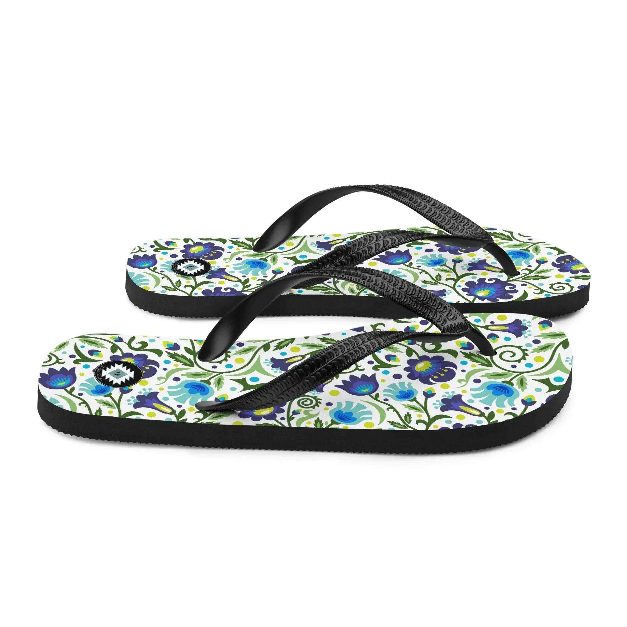 Gdańsk Blues Wycinanki Flip Flops over white - The Global Wanderer