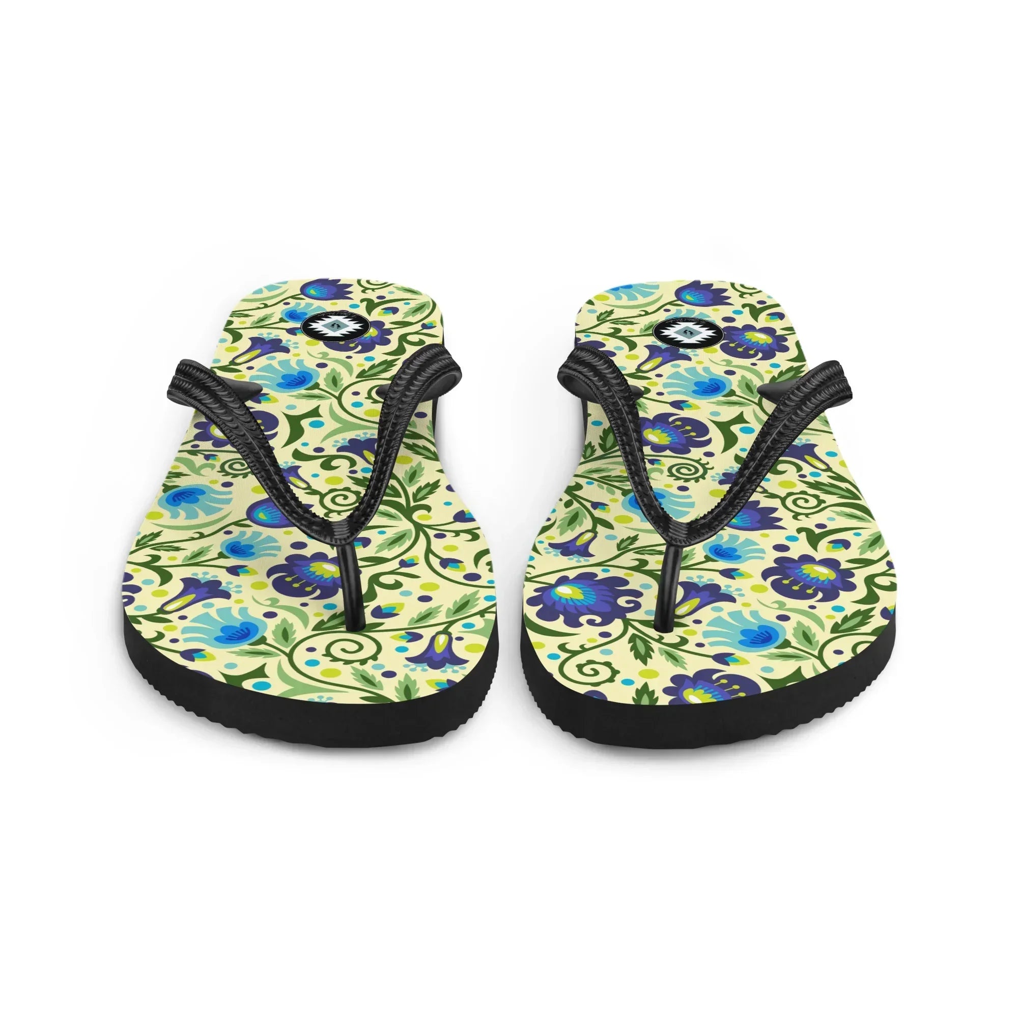 Gdańsk Blues Wycinanki Flip Flops over yellow - The Global Wanderer