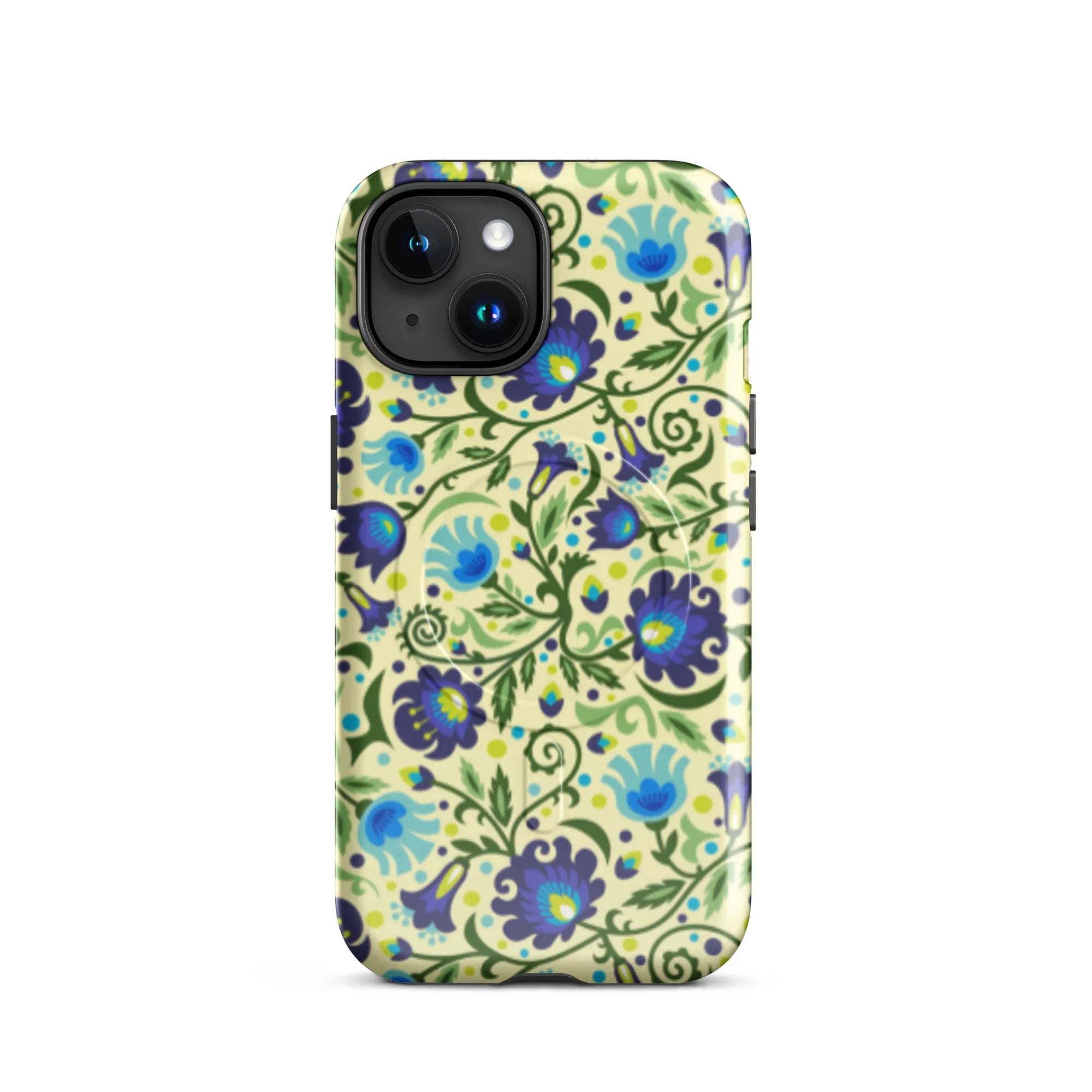 Gdańsk Blues Wycinanki MagSafe iPhone Case over yellow - The Global Wanderer