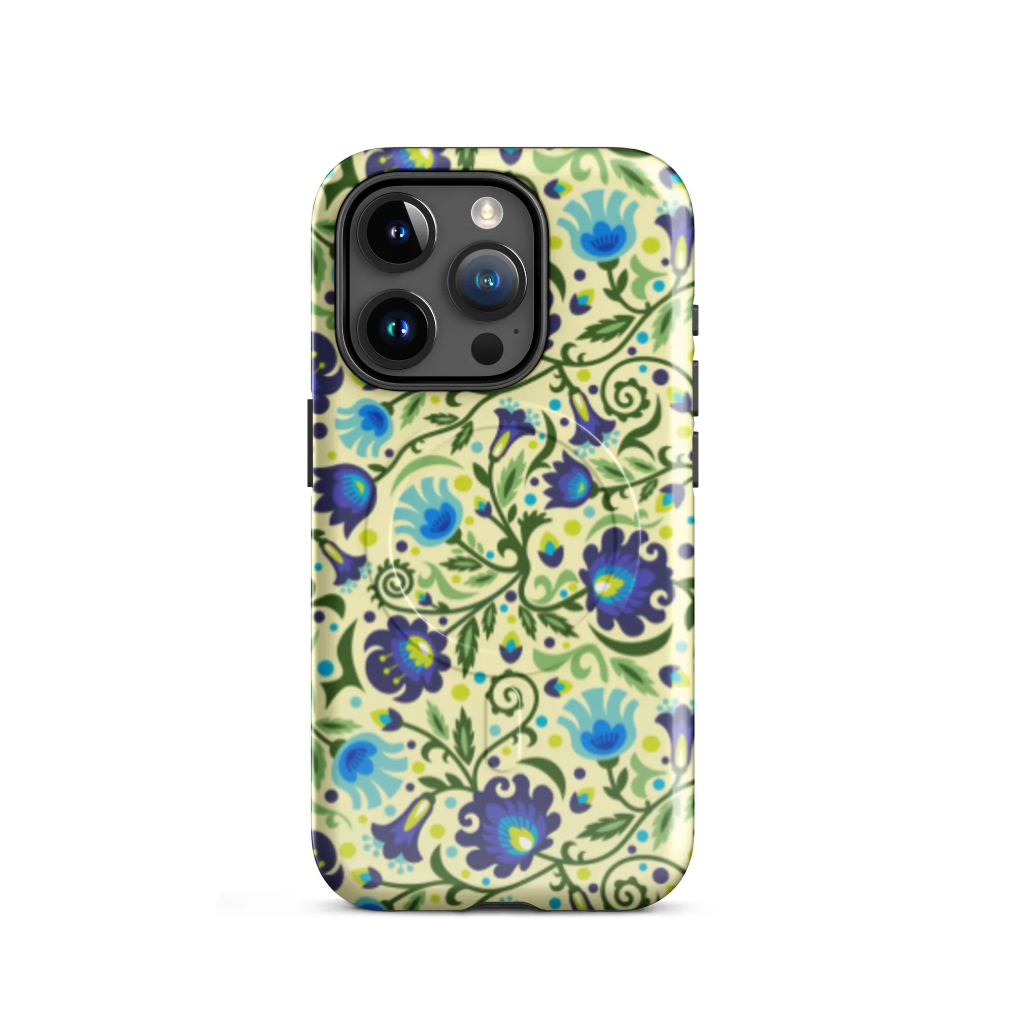 Gdańsk Blues Wycinanki MagSafe iPhone Case over yellow - The Global Wanderer