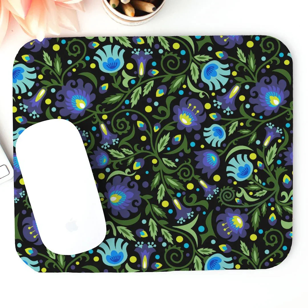Gdańsk Blues Wycinanki Mouse Pad over black - The Global Wanderer