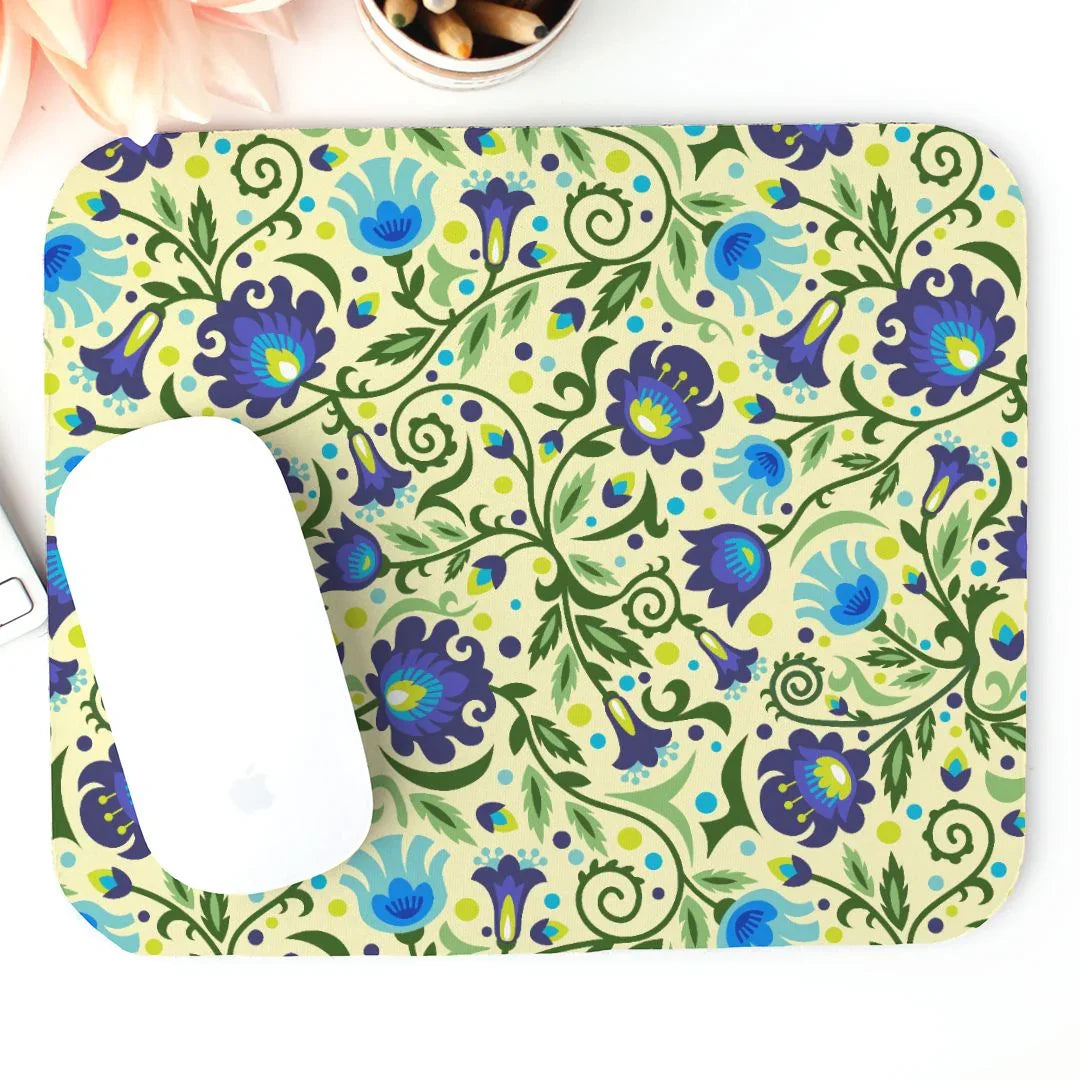 Gdańsk Blues Wycinanki Mouse Pad over yellow - The Global Wanderer