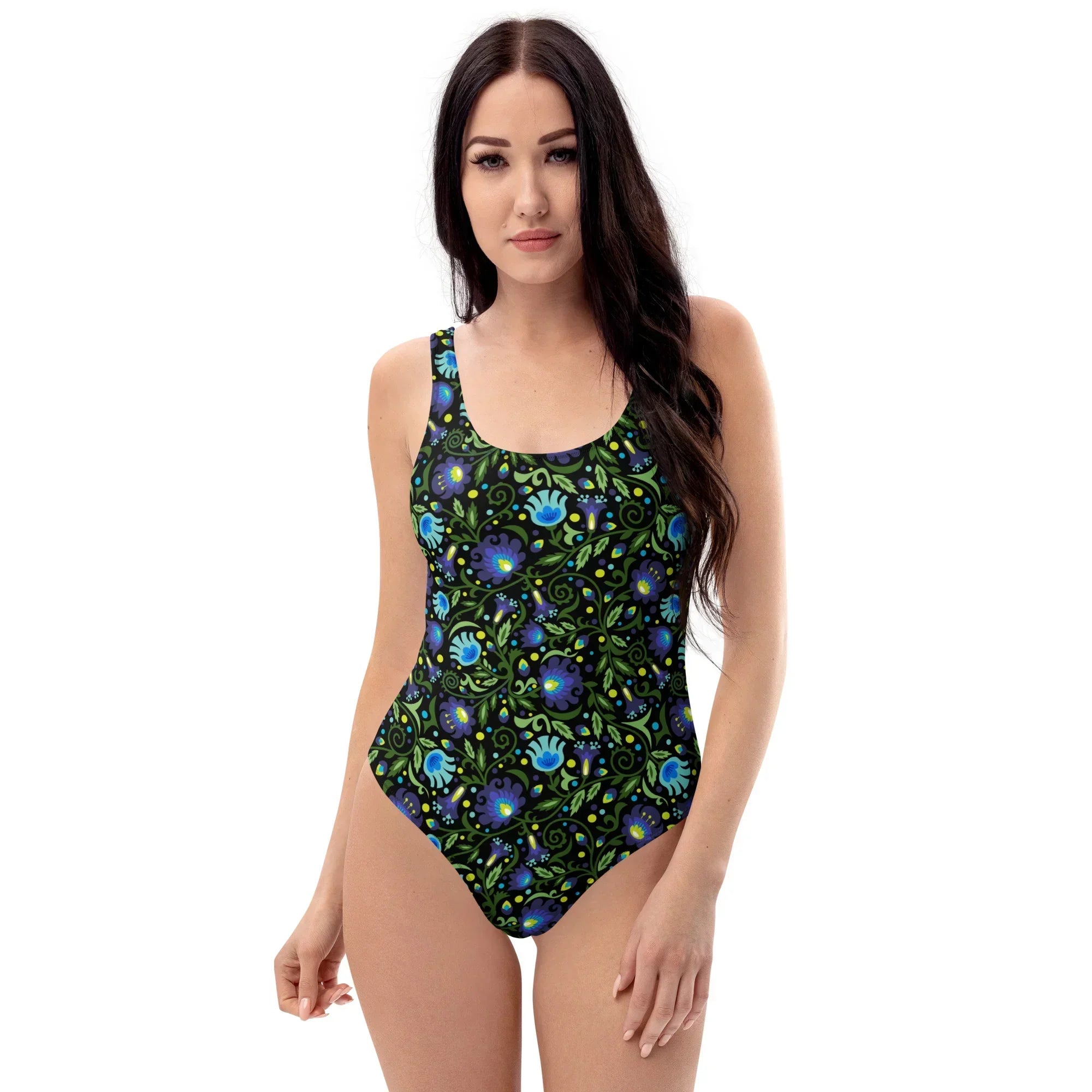 Gdańsk Blues Wycinanki One-Piece Swimsuit over black - The Global Wanderer