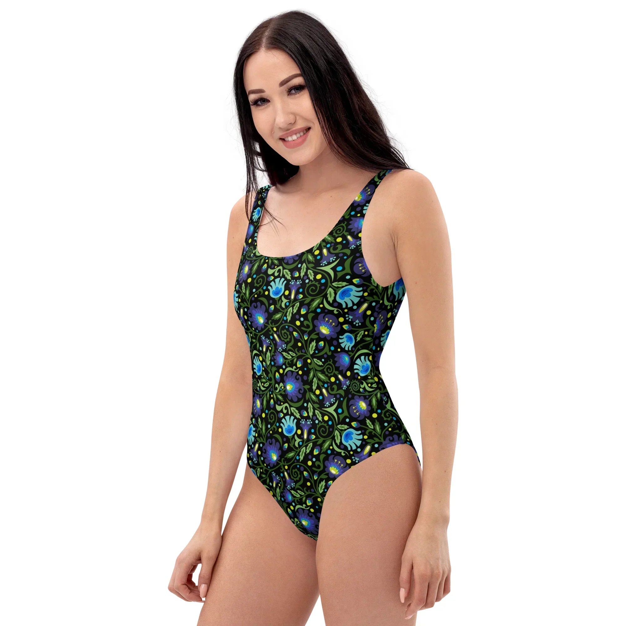 Gdańsk Blues Wycinanki One-Piece Swimsuit over black - The Global Wanderer