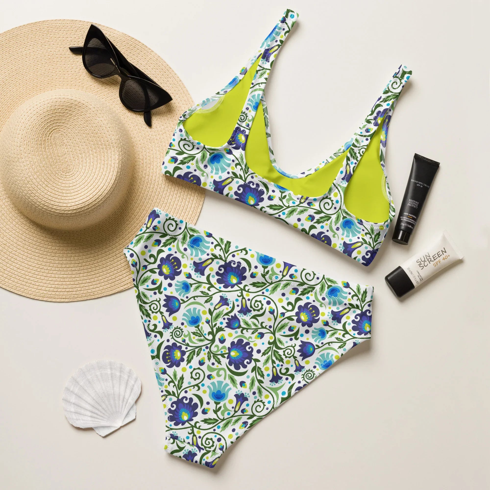 Gdańsk Blues Wycinanki Recycled High-Waisted Bikini over white - The Global Wanderer