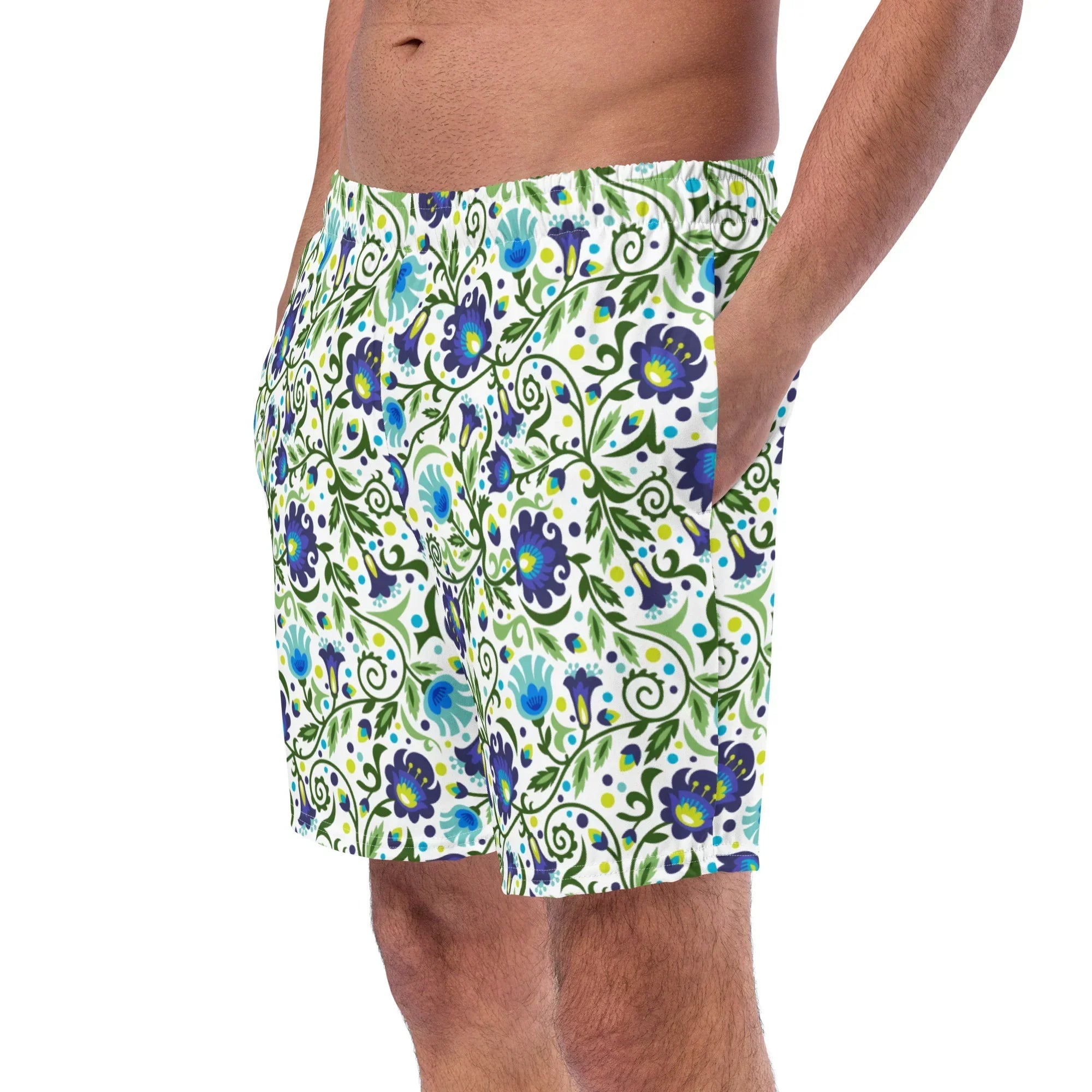 Gdańsk Blues Wycinanki Recycled Swim Trunk over white - The Global Wanderer