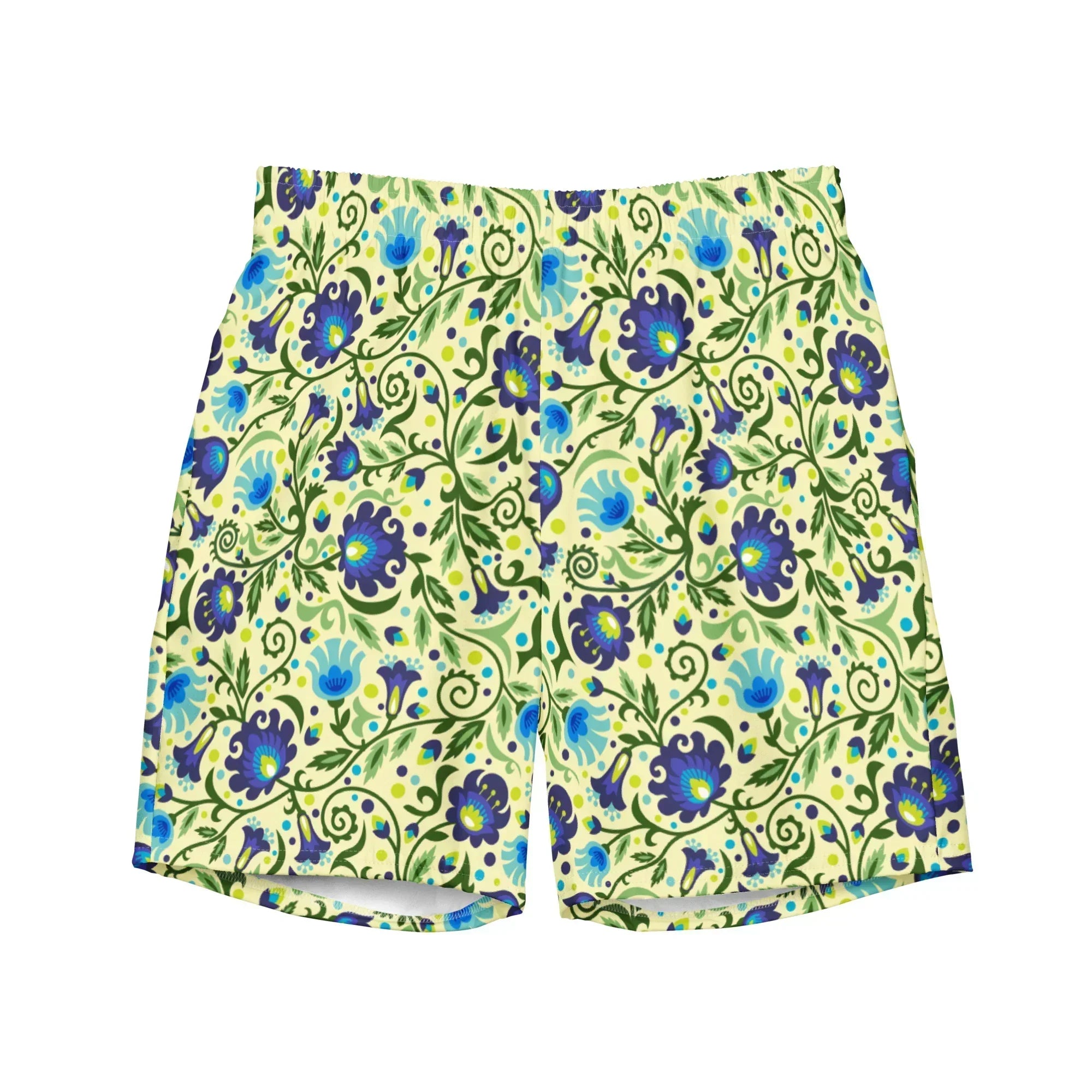 Gdańsk Blues Wycinanki Recycled Swim Trunk over yellow - The Global Wanderer