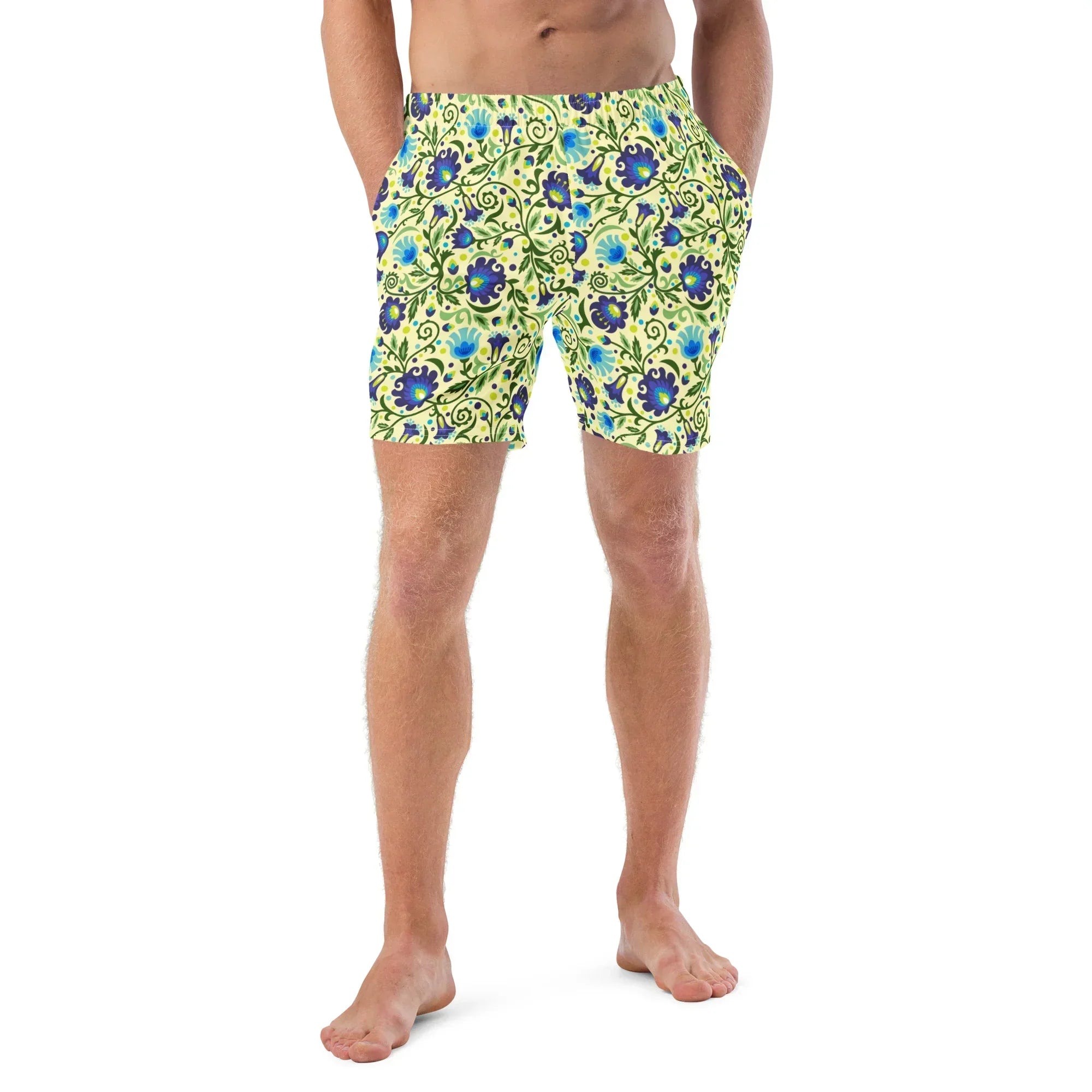 Gdańsk Blues Wycinanki Recycled Swim Trunk over yellow - The Global Wanderer