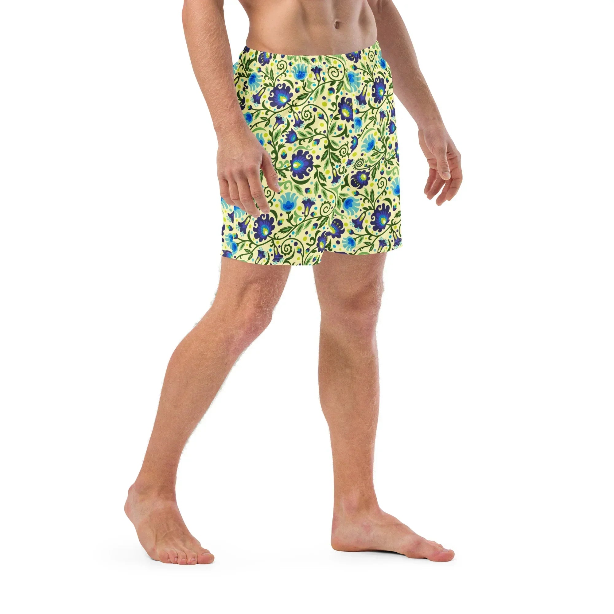 Gdańsk Blues Wycinanki Recycled Swim Trunk over yellow - The Global Wanderer