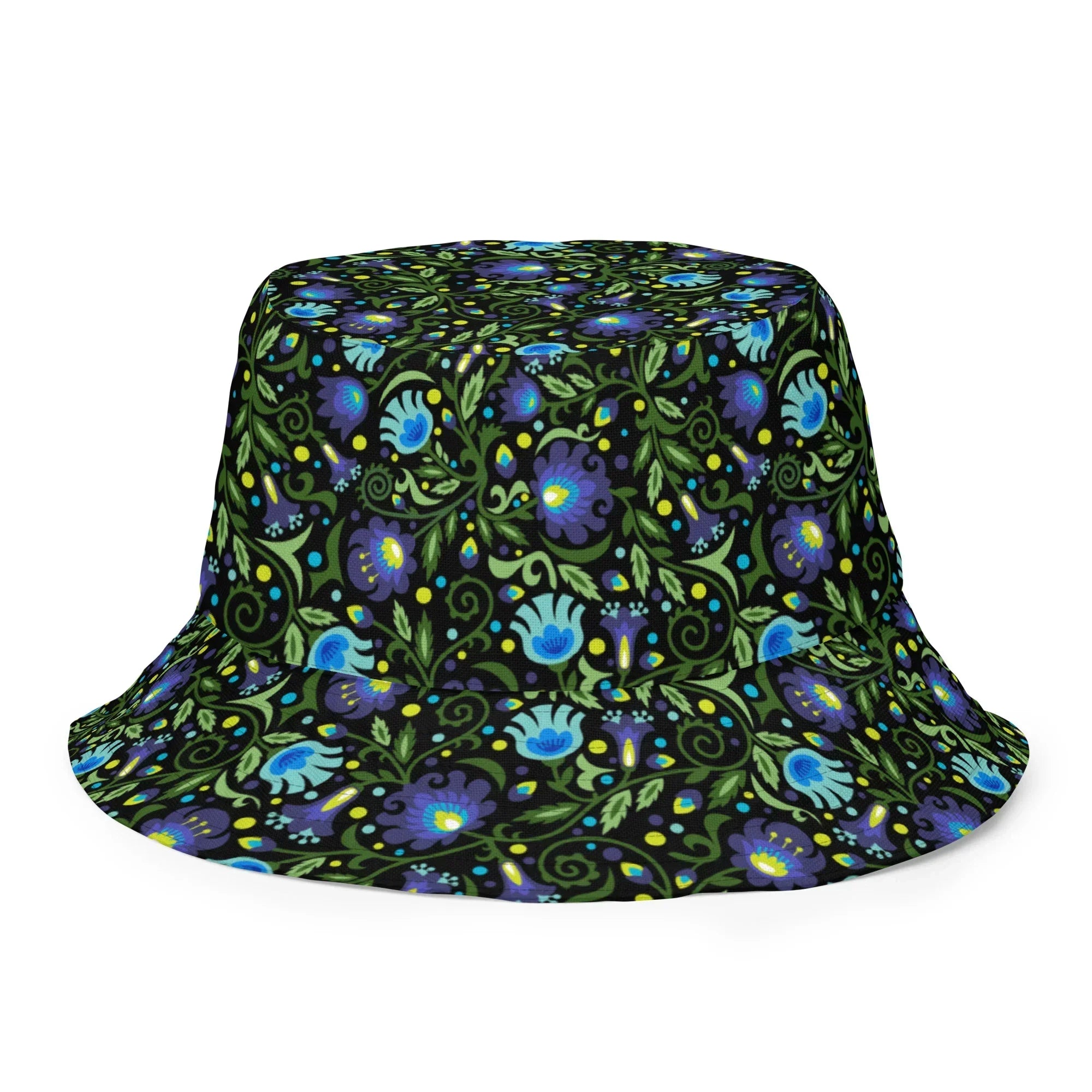 Gdańsk Blues Wycinanki Reversible Bucket Hat over black - The Global Wanderer