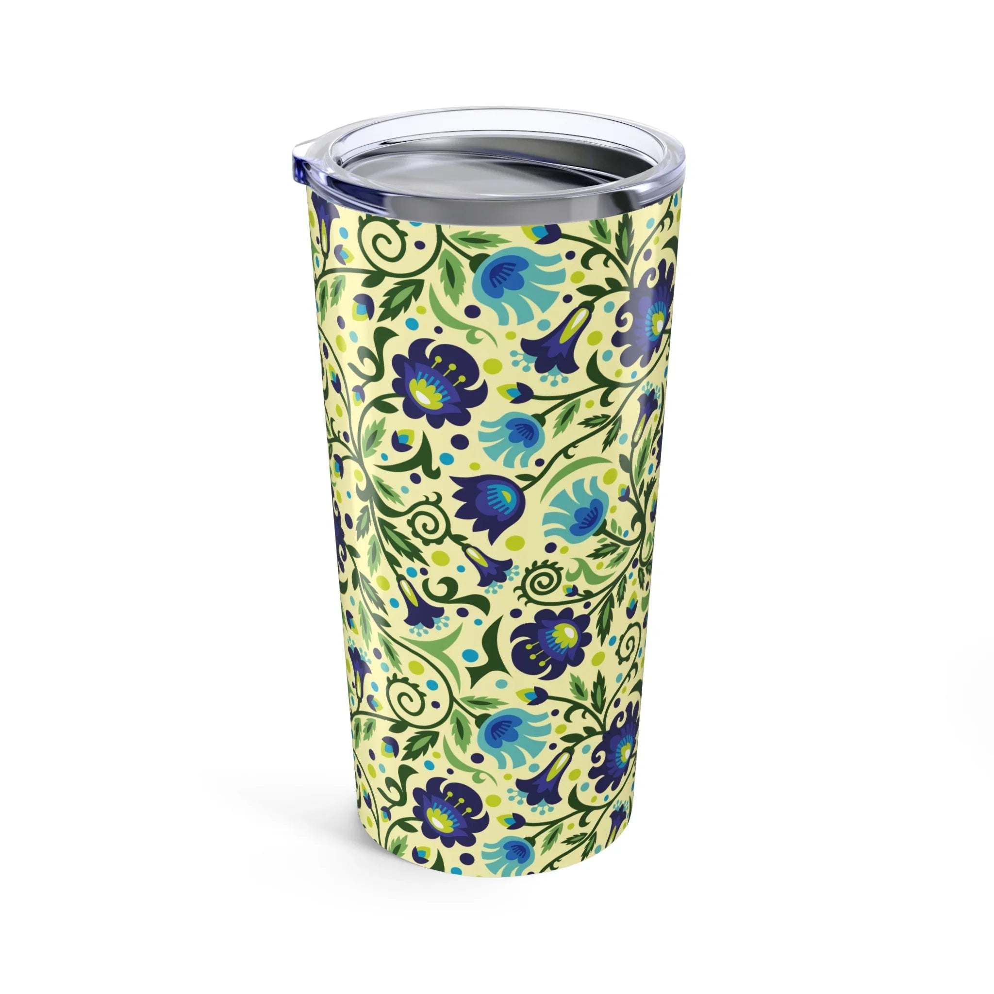 Gdańsk Blues Wycinanki Tumbler over yellow - The Global Wanderer