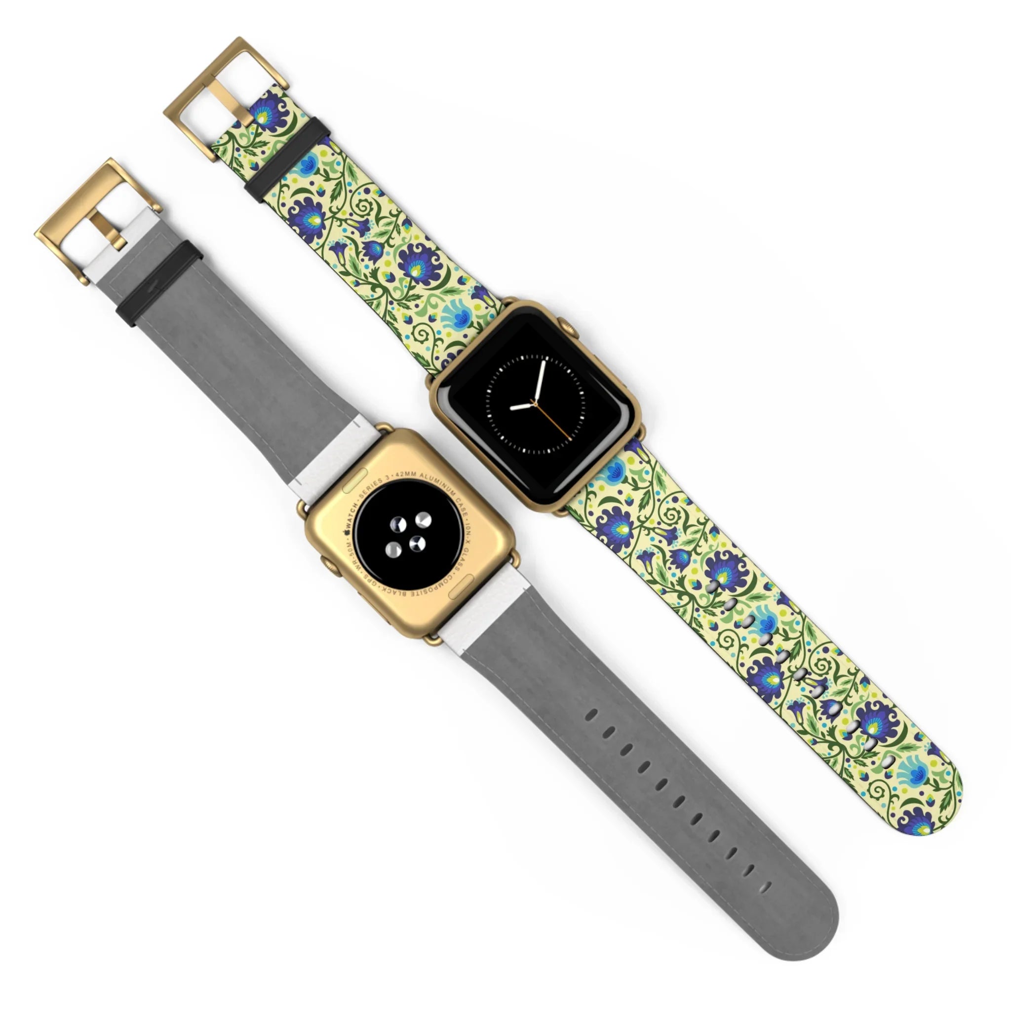 Gdańsk Blues Wycinanki Watch Band over yellow - The Global Wanderer