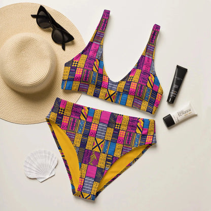 Ghanaian Kente Cloth Recycled High-Waisted Bikini - The Global Wanderer