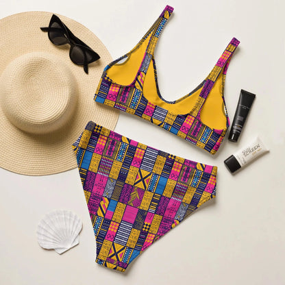 Ghanaian Kente Cloth Recycled High-Waisted Bikini - The Global Wanderer