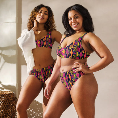 Ghanaian Kente Cloth Recycled High-Waisted Bikini - The Global Wanderer