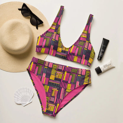 Ghanaian Kente Cloth Recycled High-Waisted Bikini - The Global Wanderer