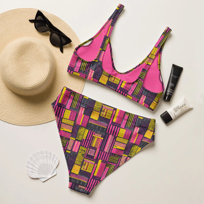 Ghanaian Kente Cloth Recycled High-Waisted Bikini - The Global Wanderer