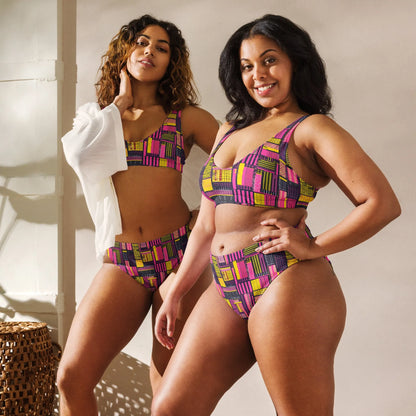 Ghanaian Kente Cloth Recycled High-Waisted Bikini - The Global Wanderer