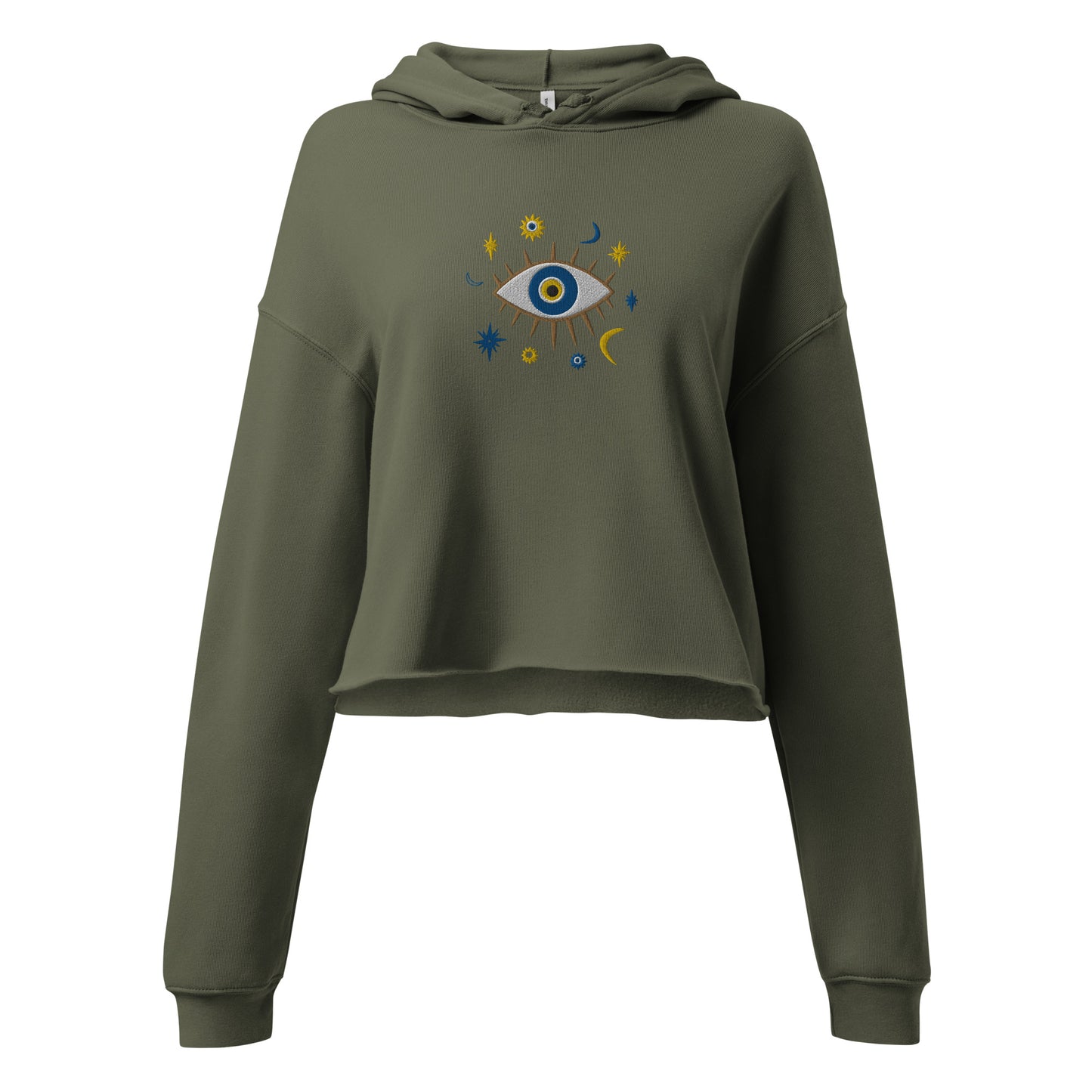 Greek Evil Eye Embroidered Cropped Hoodie - The Global Wanderer