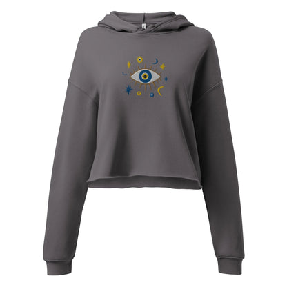 Greek Evil Eye Embroidered Cropped Hoodie - The Global Wanderer