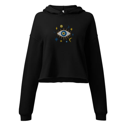 Greek Evil Eye Embroidered Cropped Hoodie - The Global Wanderer