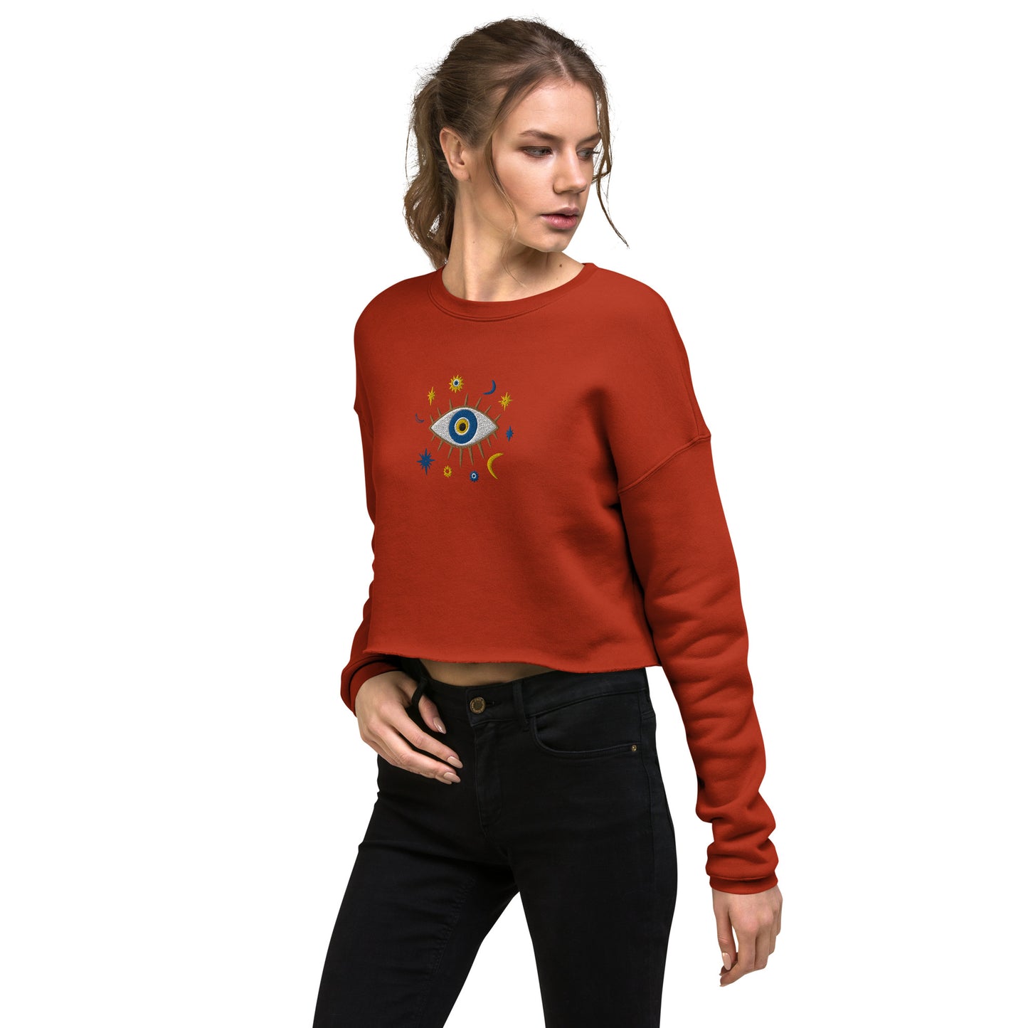 Greek Evil Eye Embroidered Cropped Sweatshirt - The Global Wanderer