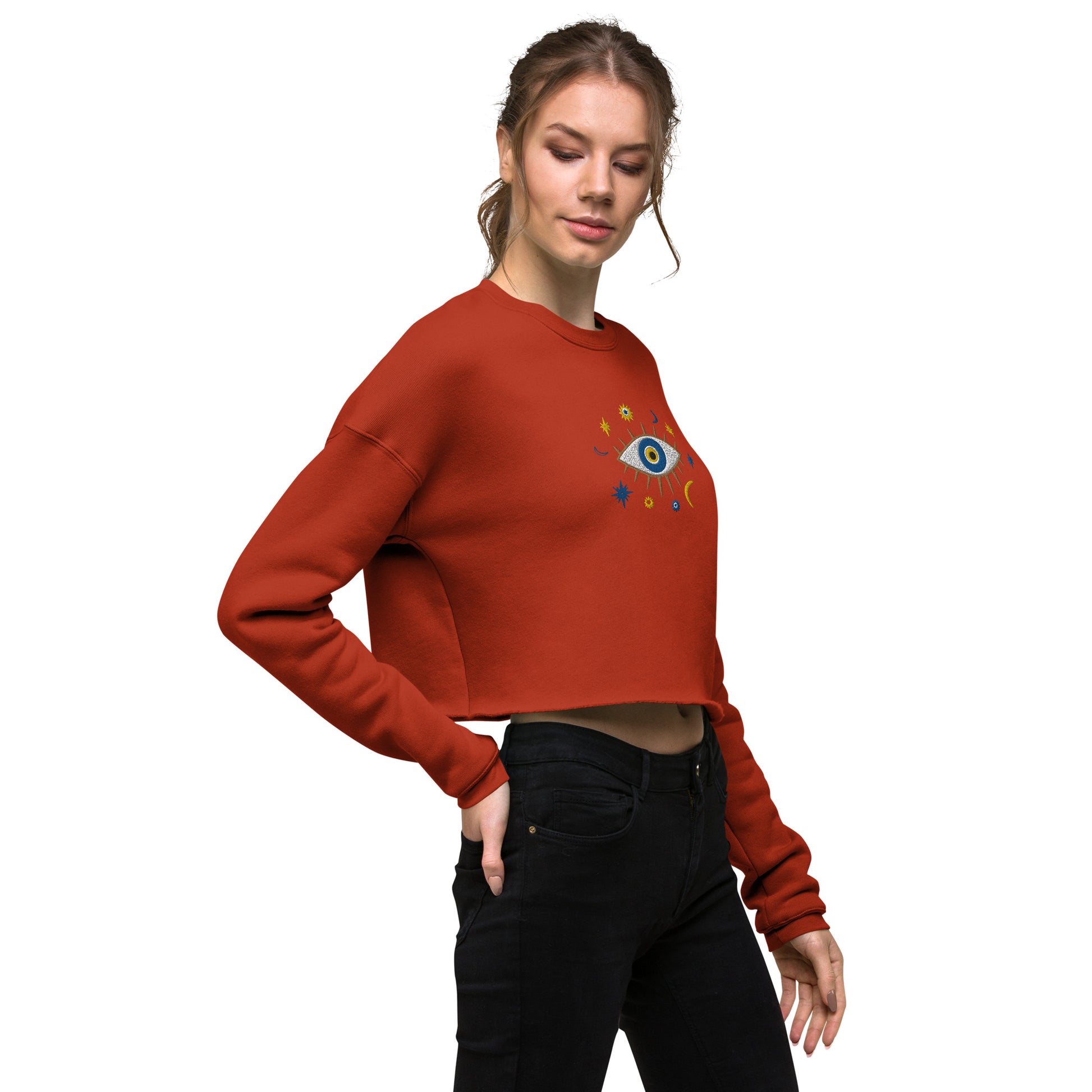 Greek Evil Eye Embroidered Cropped Sweatshirt - The Global Wanderer