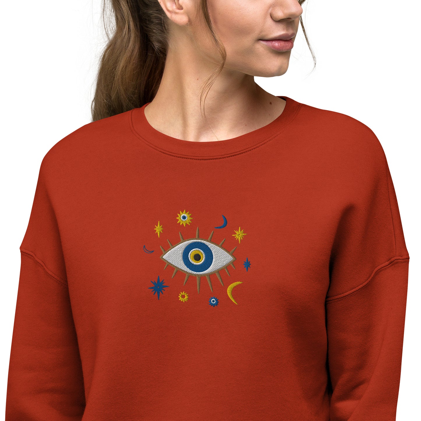 Greek Evil Eye Embroidered Cropped Sweatshirt - The Global Wanderer