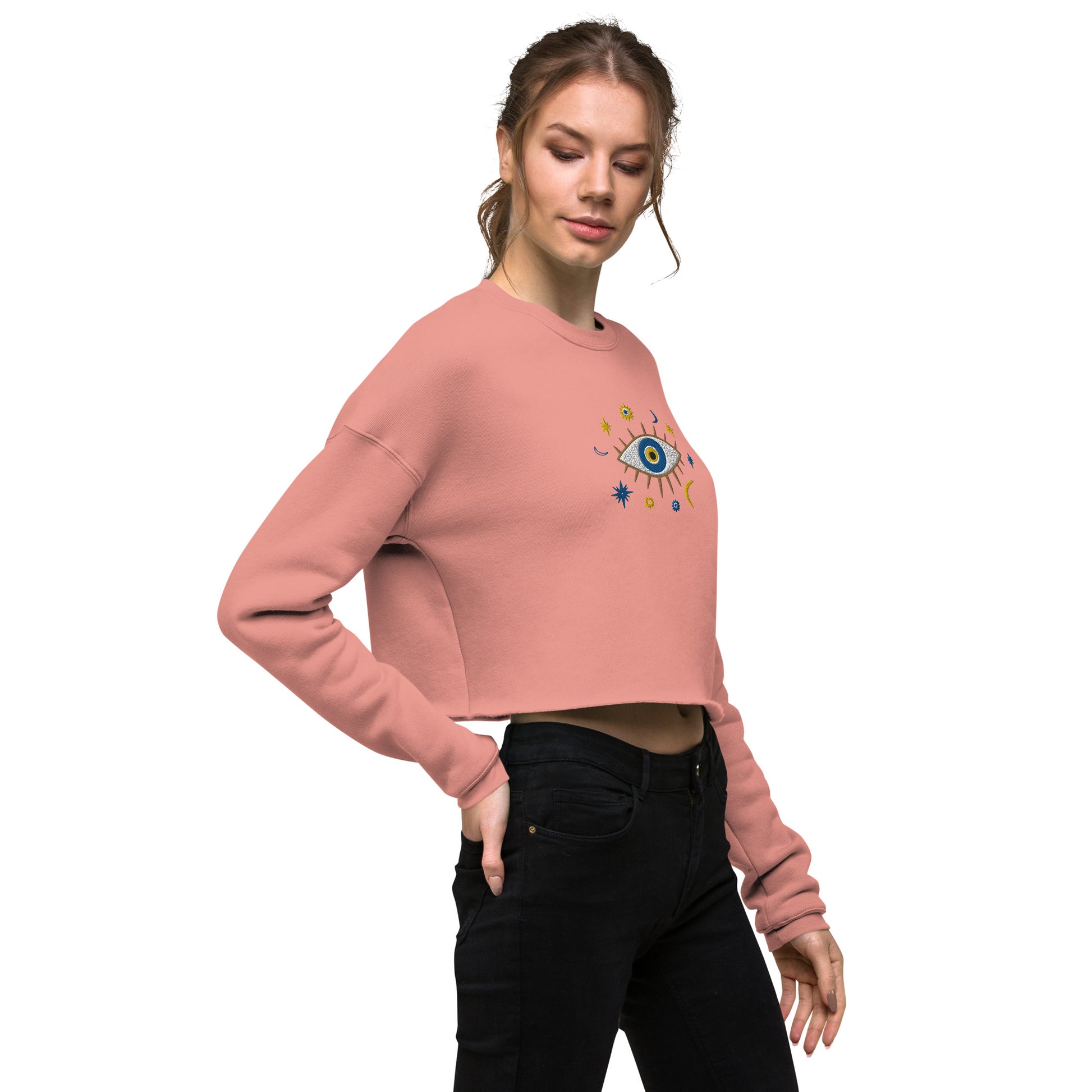 Greek Evil Eye Embroidered Cropped Sweatshirt - The Global Wanderer