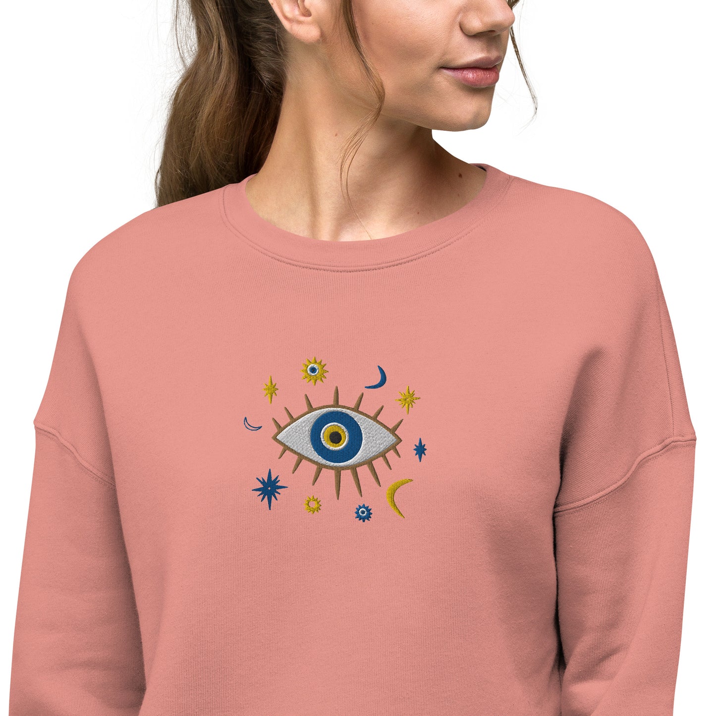 Greek Evil Eye Embroidered Cropped Sweatshirt - The Global Wanderer