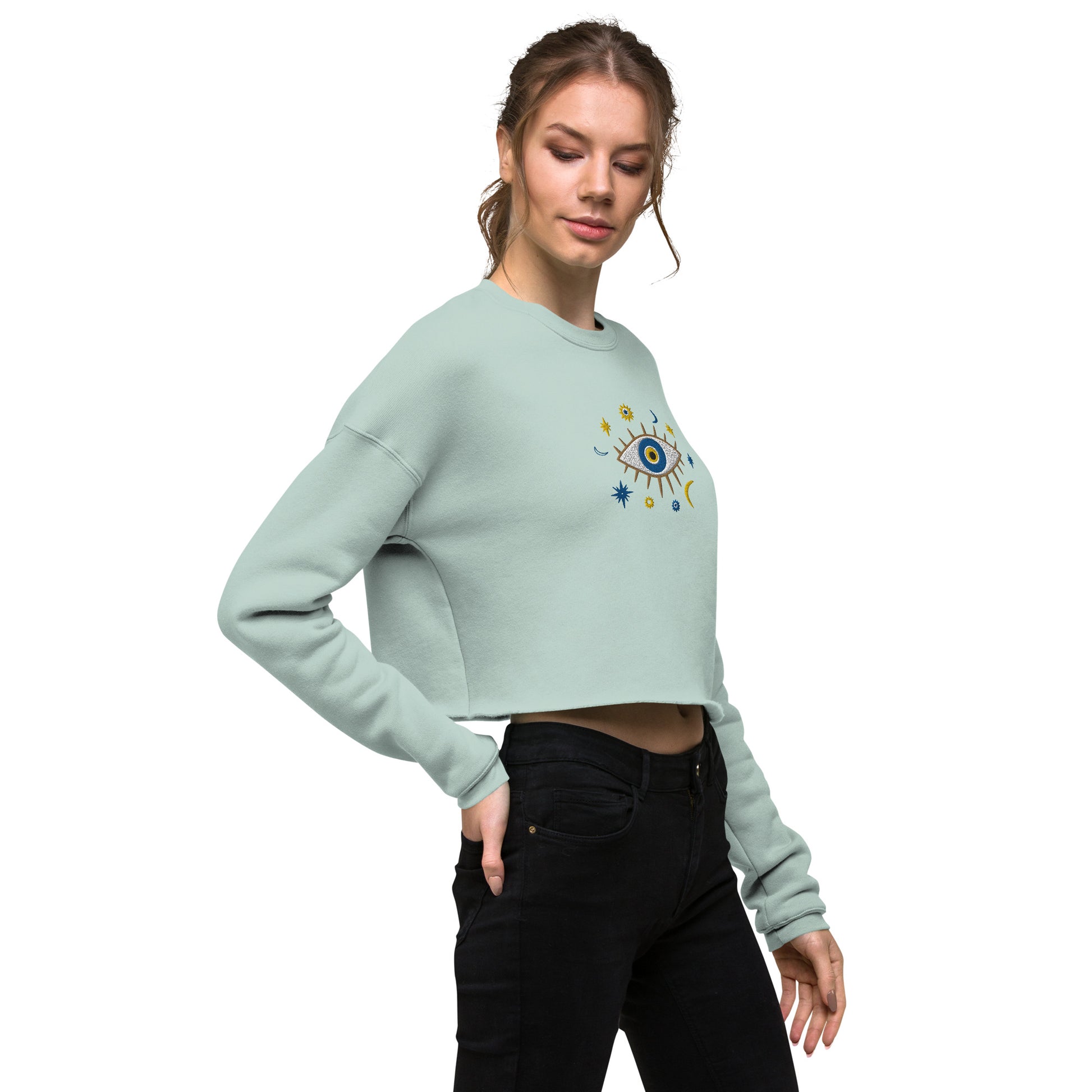 Greek Evil Eye Embroidered Cropped Sweatshirt - The Global Wanderer