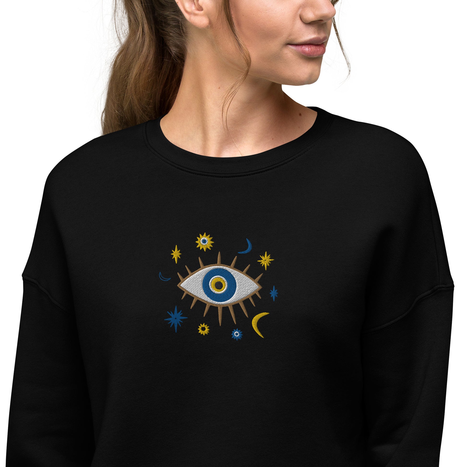 Greek Evil Eye Embroidered Cropped Sweatshirt - The Global Wanderer