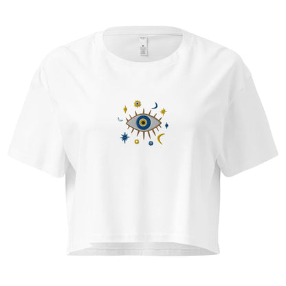 Greek Evil Eye Embroidered Cropped T-Shirt - The Global Wanderer