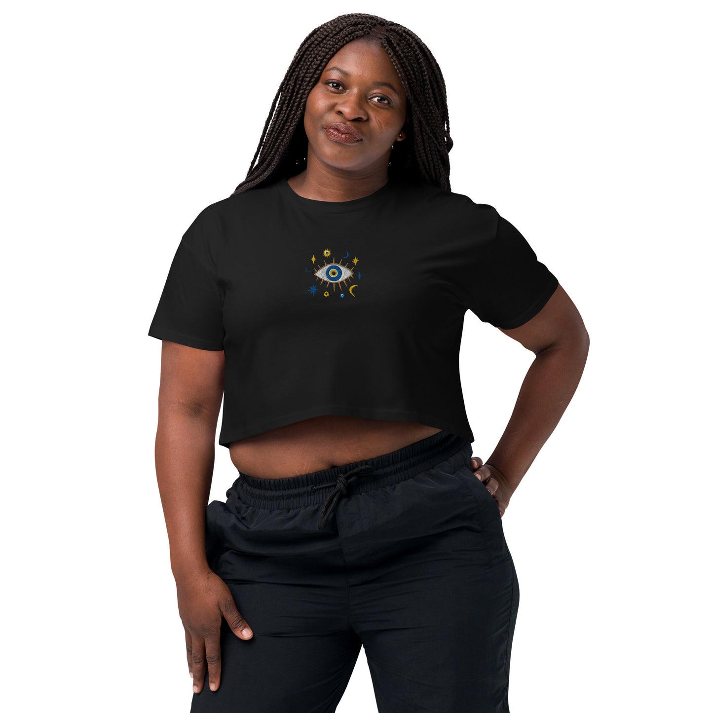 Greek Evil Eye Embroidered Cropped T-Shirt - The Global Wanderer