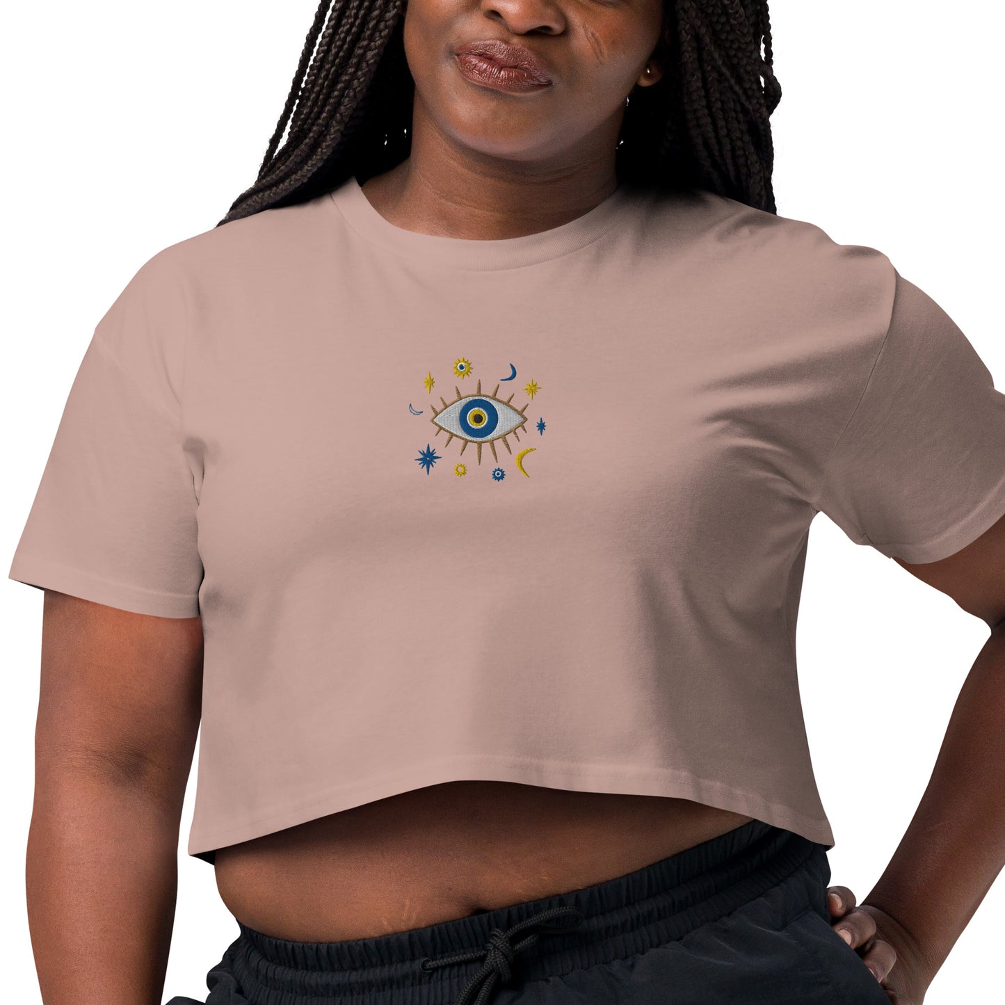 Greek Evil Eye Embroidered Cropped T-Shirt - The Global Wanderer