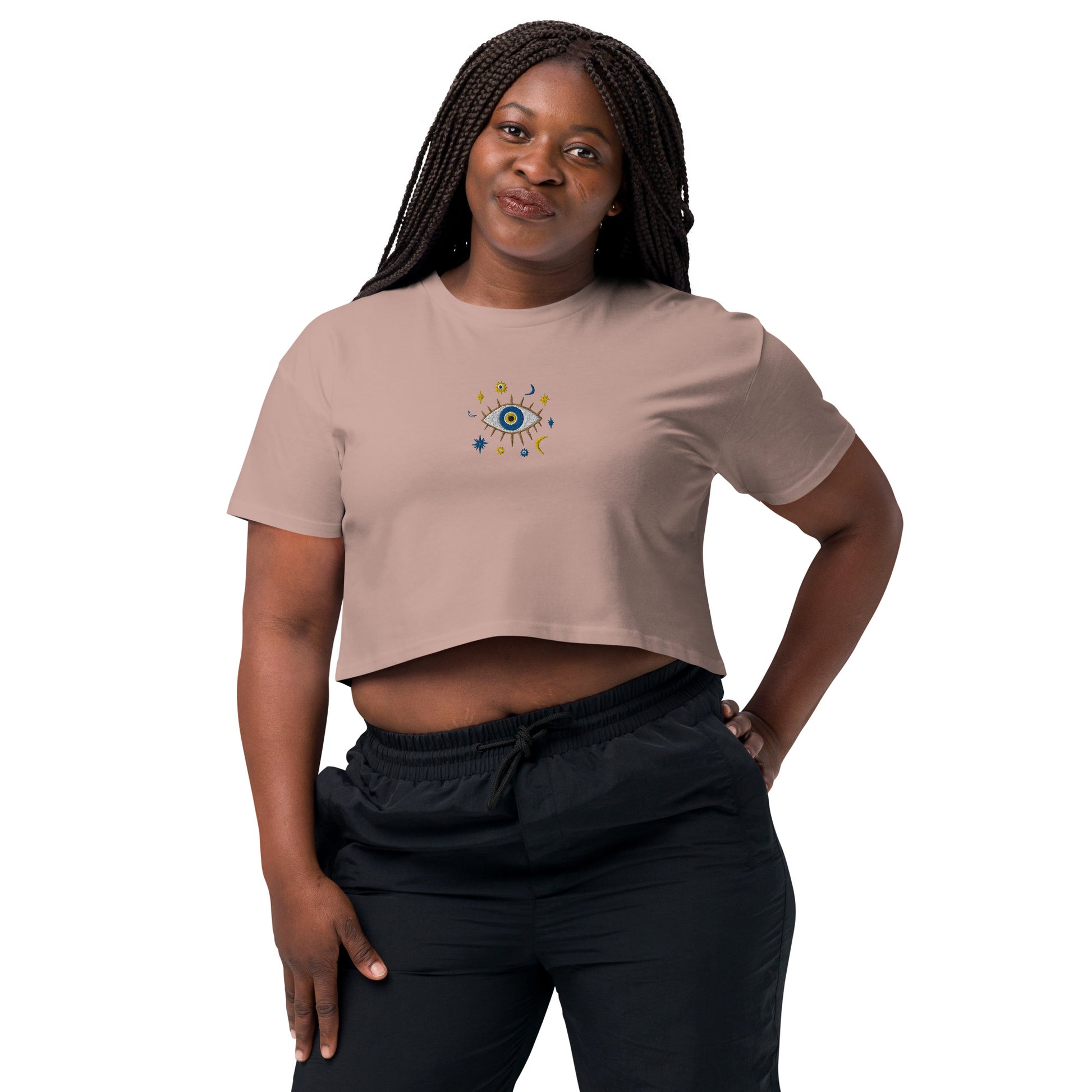 Greek Evil Eye Embroidered Cropped T-Shirt - The Global Wanderer