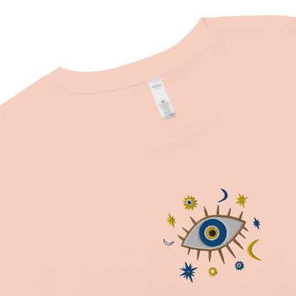 Greek Evil Eye Embroidered Cropped T-Shirt - The Global Wanderer