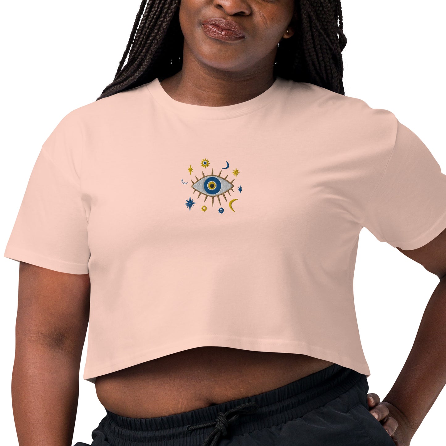 Greek Evil Eye Embroidered Cropped T-Shirt - The Global Wanderer