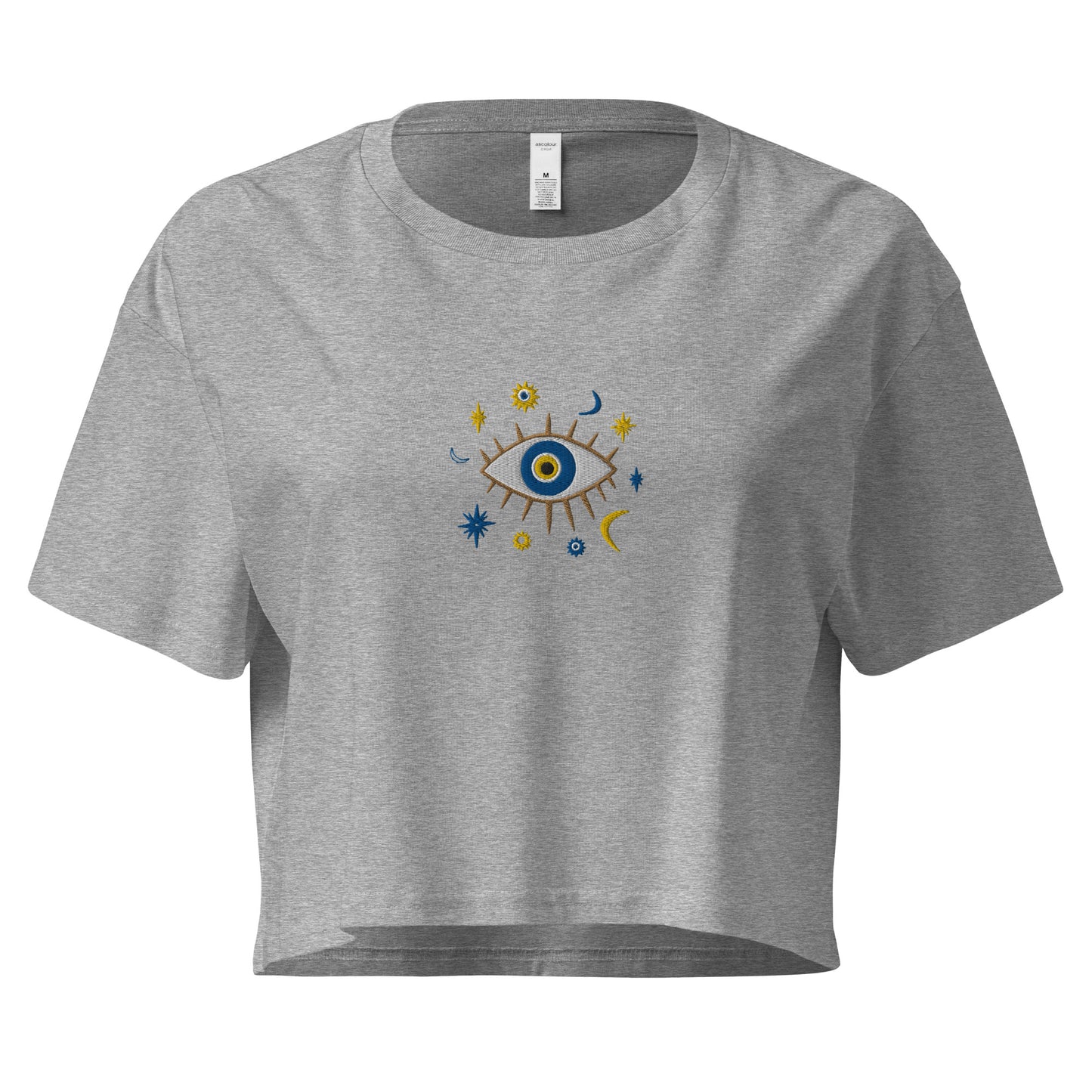 Greek Evil Eye Embroidered Cropped T-Shirt - The Global Wanderer