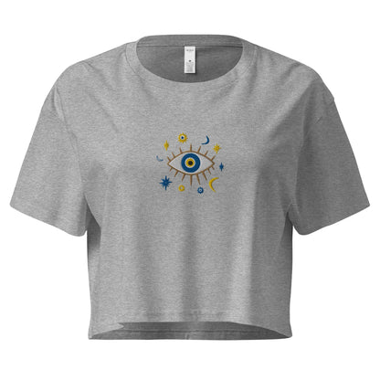 Greek Evil Eye Embroidered Cropped T-Shirt - The Global Wanderer