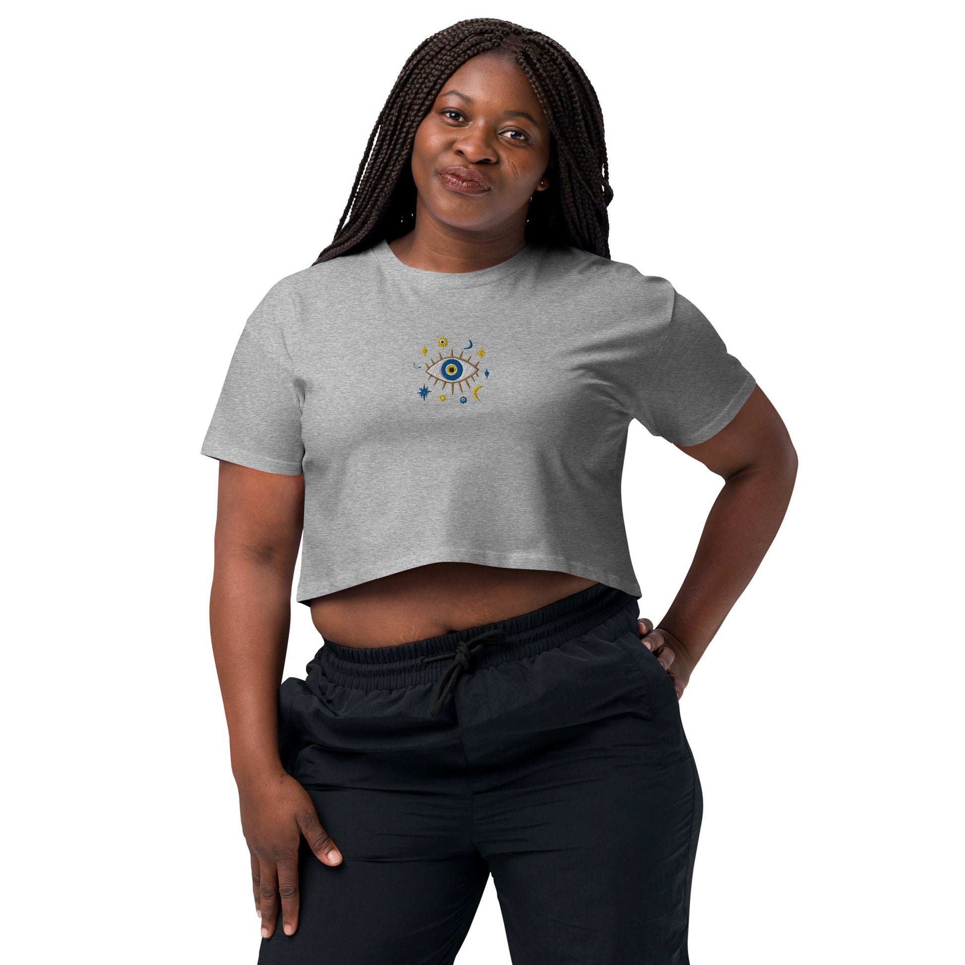 Greek Evil Eye Embroidered Cropped T-Shirt - The Global Wanderer