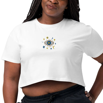 Greek Evil Eye Embroidered Cropped T-Shirt - The Global Wanderer