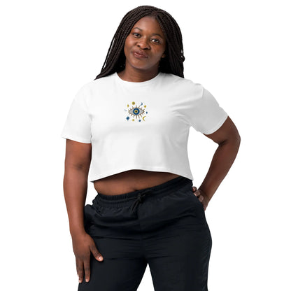 Greek Evil Eye Embroidered Cropped T-Shirt - The Global Wanderer