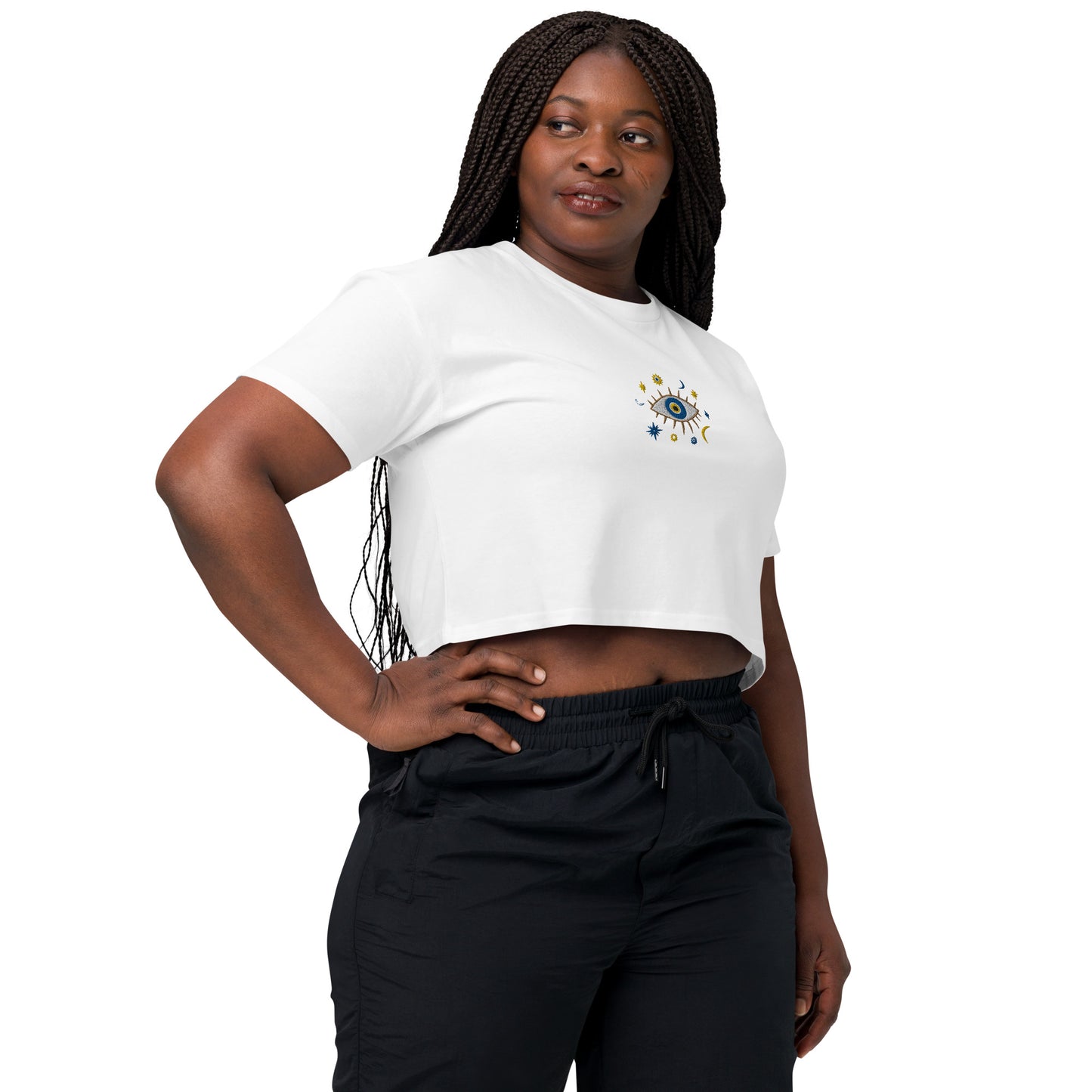 Greek Evil Eye Embroidered Cropped T-Shirt - The Global Wanderer