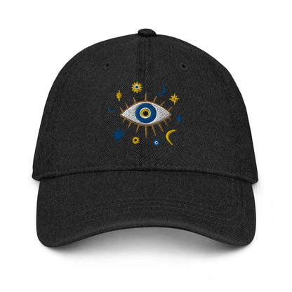 Greek Evil Eye Embroidered Denim Dad Hat - The Global Wanderer