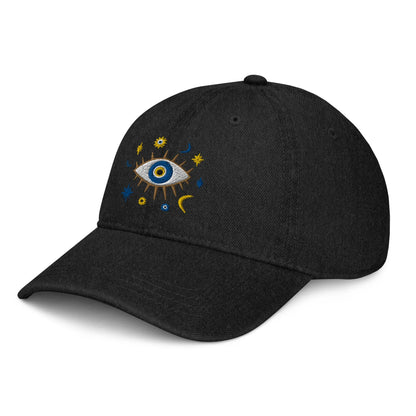 Greek Evil Eye Embroidered Denim Dad Hat - The Global Wanderer