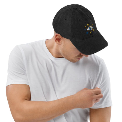 Greek Evil Eye Embroidered Denim Dad Hat - The Global Wanderer