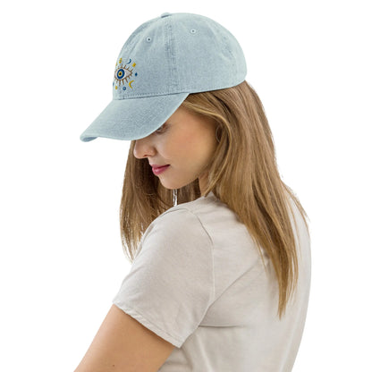 Greek Evil Eye Embroidered Denim Dad Hat - The Global Wanderer